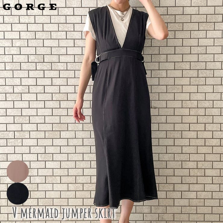 【10％OFFクーポン！2/23(月)1:59まで】GORGE Vマーメイドジャンパースカート ワンピース・ドレス