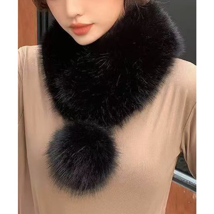 【10％OFFクーポン！11/27(木)1:59まで】SUNSHINE CLOSET ポンポン付きフェイクファーマフラー暖かい 小物