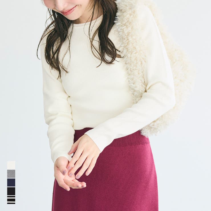 【10％OFFクーポン！11/11 (火)1:59まで】coca スタイルアップを叶えるクロップド丈ニットトップス トップスのサムネイル