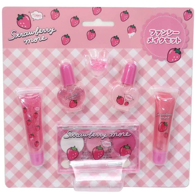 ファンシーメイクアップキット コスメ雑貨 ストロベリー レイス 女の子向け かわいい 化粧 メイク キッズコスメ 保育園 幼稚園 小学生 プレゼント グッズ シネマコレクションコスメとネイルが入ったかわいいセットメイクセット/コスメセット/キッズコスメ/子ども/おしゃれ遊びおしゃれに目覚めた女の子大喜びのキッズコスメシリーズこちらはとってもかわいいファンシーメイクアップキットアイシャドウパレット、リップグロス、ネイルカラー、リングのセットでたっぷり楽しめますネイルカラーは水溶性なので徐光液を使わず水で落とせるので安心簡単におしゃれを楽しんでみませんか？ほかにもいろいろあるのでお気に入りを揃えてください。セット内容アイシャドウパレット3色/リップグロス2色/ネイルカラー2色/アイシャドウチップ1本/リング1個サイズ：約195x190x30mm返品・交換について購入後の交換は受け付けておりません。予めご了承ください。返品を希望される場合は購入履歴一覧の「ショップへの問い合わせ」よりお問い合わせください。=========================複数配送先指定について1件の注文に対して、異なる住所への配送は対応出来かねます。恐れ入りますが、異なる住所へ配送をご希望の場合、配送先毎に分けて注文いただきますようお願い申し上げます。【メイクアップKIDS】