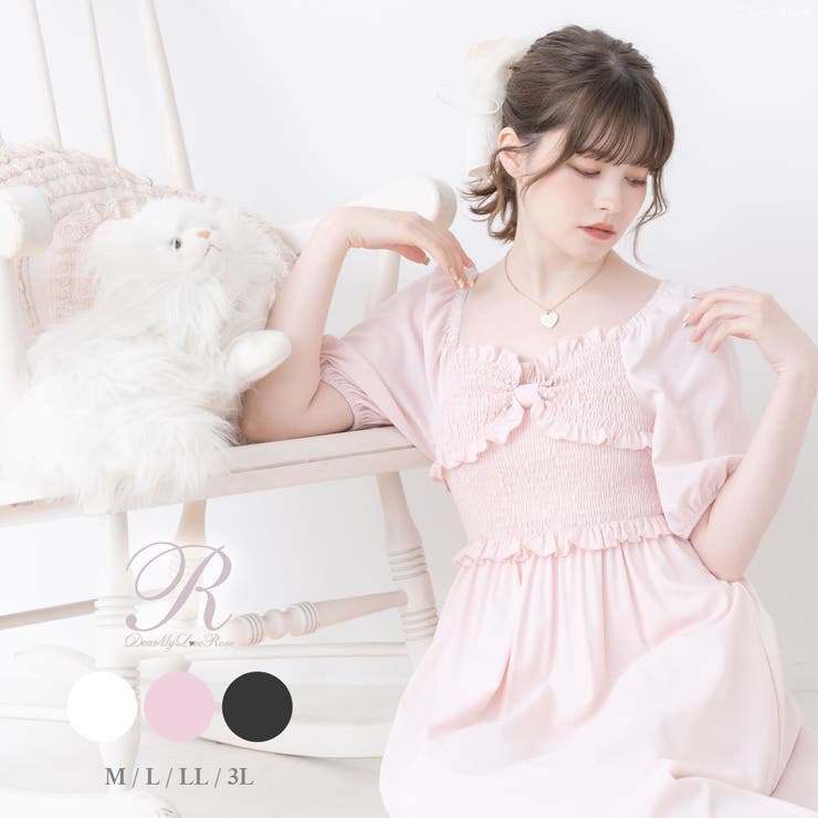 DearMyLove 胸元リボンシャーリングワンピース 量産型 地雷系 夢展望 ワンピース・ドレス