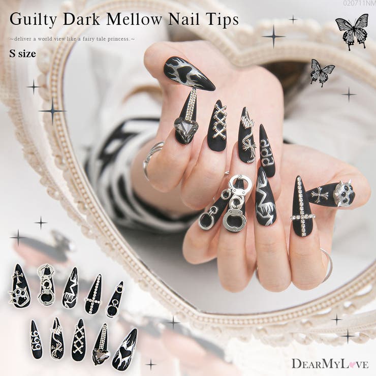 【10％OFFクーポン！12/11(木)1:59まで】DearMyLove ギルティダークメロウネイルチップ 量産型 地雷系 ..