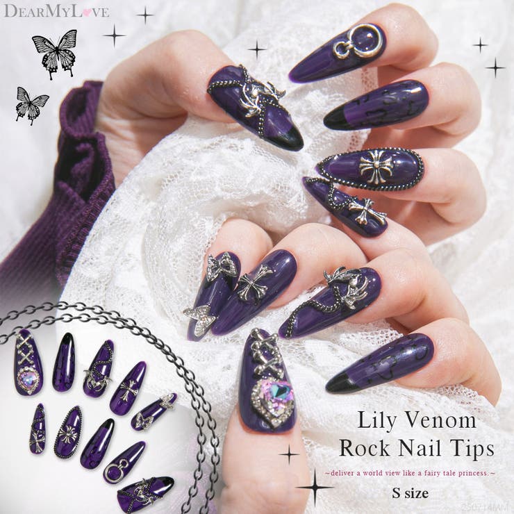 【10％OFFクーポン！12/11(木)1:59まで】DearMyLove リリィヴェノムロックネイルチップ 量産型 地雷系 ..