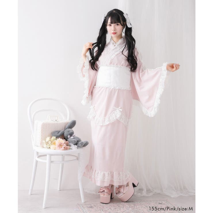 お嬢様パールレースフリル浴衣