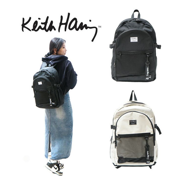 Tasche Jack 【KeithHaring】15713 スクエアバックパック32L リュック 鞄 カバン 通学 スクール キースヘリング ユニセックス 男女兼用 ブラック アイボリー 使いやすい かわいい ストリート 普段使い 大容量 高校生 大学