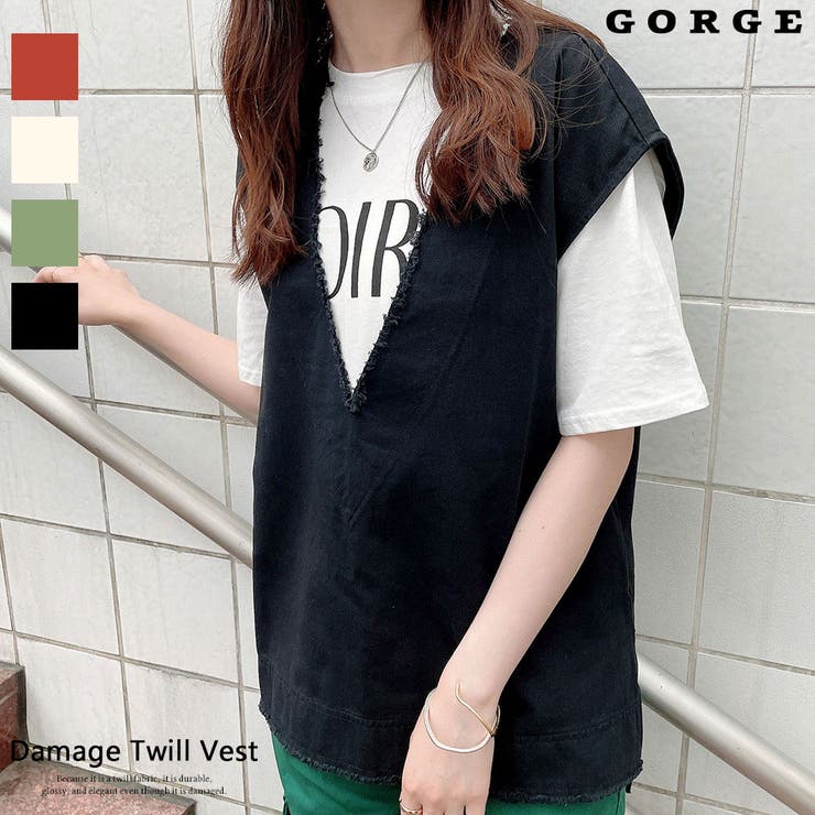 【10％OFFクーポン！1/16(金)1:59まで】GORGE ダメージツイルベスト トップス