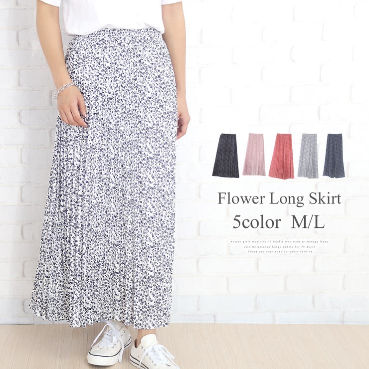 【10％OFFクーポン！11/27(木)1:59まで】Amulet 花柄ロングプリーツスカート 黒 ウエストゴム マキシ丈 きれいめ オフィス カジュアル スカート