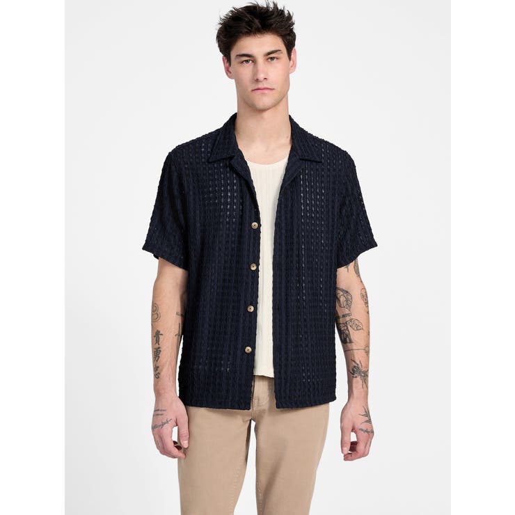 10OFFݥ11/27()1:59ޤǡGUESSMEN [GUESS] SS Liam Jacquard Knit Shirt Ⱦµ ...