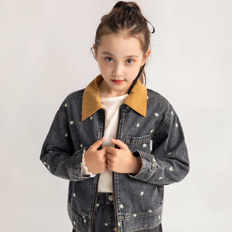 【10％OFFクーポン！12/11(木)1:59まで】ブランシェス 【Ou? by EDWIN】フラワー刺しゅうデニムジャケット/デニム/コラボ/女の子/150cm アウター(コート・ジャケットなど)