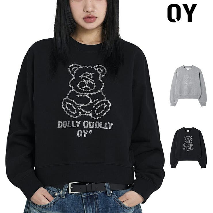 DAESE TOKYO 【正規品】 OY オーワイ STONE DOLLY CROPPED CREWNECK ストーンオードリー クロップド クルーネック スウェット トレーナー 韓国ブランド 韓国ファッション 長袖 クマ ラインストーン ストリート モ