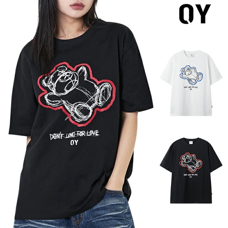 DAESE TOKYO 【正規品】OY オーワイ Tシャツ 半袖 リクライインドスケッチ オードリー クマ ロゴ カットソー トップス 黒 ブラック ストリート カジュアル 韓国ブランド 韓国ファッション レディース 大人可愛い 夏 ロゴT トップス