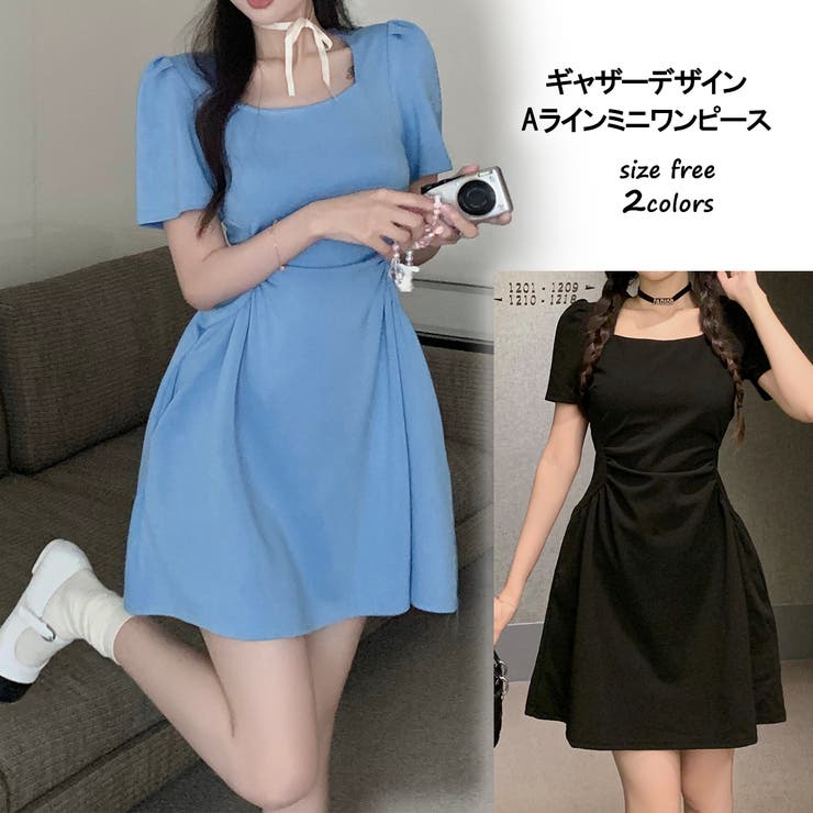 G&L Style 개더 디자인 A라인 미니 원피스 10400 원피스 드레스