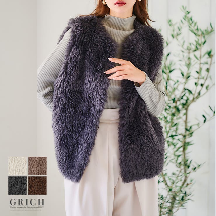 Growing Rich プードルファーベスト トップス ベスト ファーベスト レディース 秋冬 おしゃれ 前開き ジレ フェイクファー くるくるファー ニット チョッキ もこもこ ボアベスト ジャケット カジュアル アウター ライトアウター 羽織り[2のサムネイル