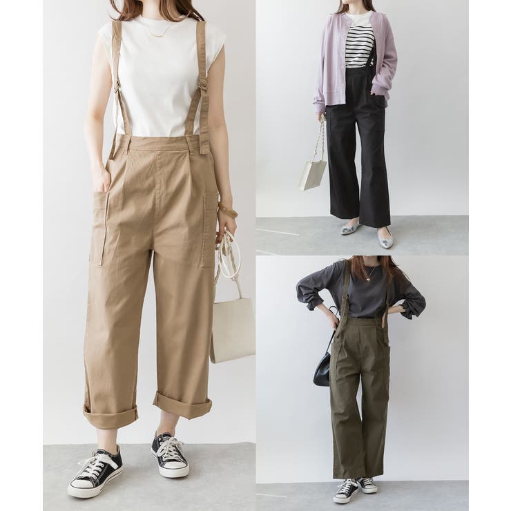 【10％OFFクーポン！12/11(木)1:59まで】Fashion Letter aity アイティ サイドビックポケットサロペットパンツ 2way ロングパンツ切替 ビッグポケット 肩紐取り外し可能 大きいサイズ ゆったり ビッグシルエット ワイドシ