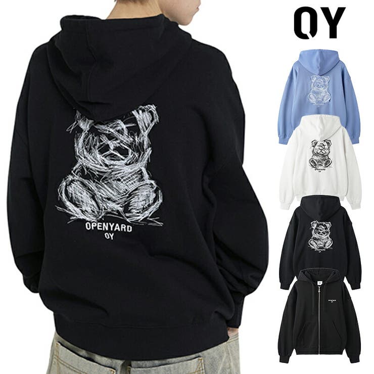 DAESE TOKYO 【正規品】 OY オーワイ EMBROIDERED SKETCH DOLLY HOODIE ZIP UP エンブロイダードスケッチオードリー ジップアップ パーカー フーディー 韓国ブランド 韓国ファッション 長袖 クマ バックプ
