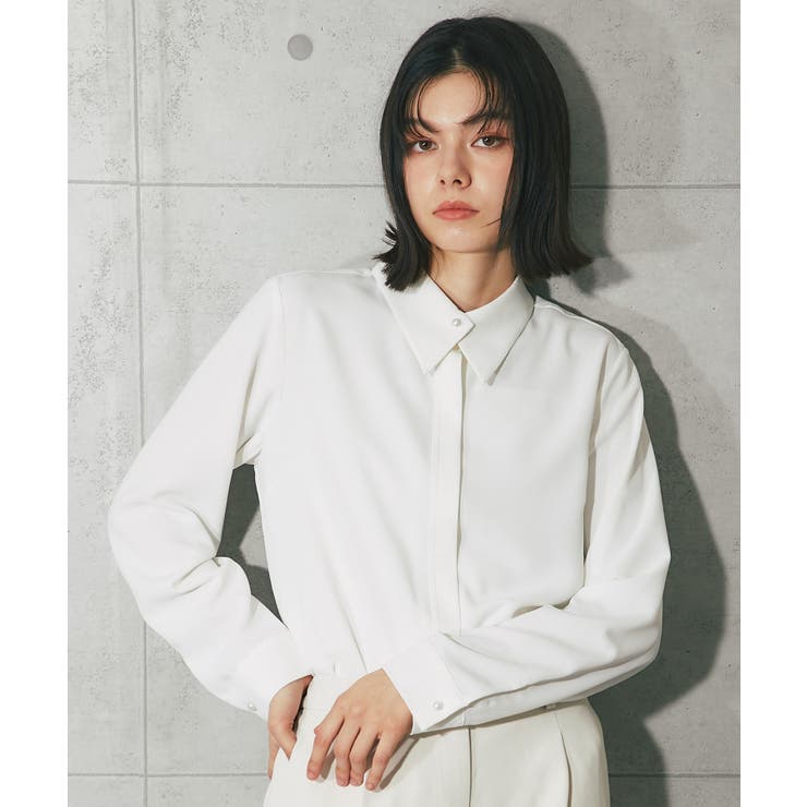 SMILE ORCHID ワンポイントビジューボタン長袖ブラウス トップス