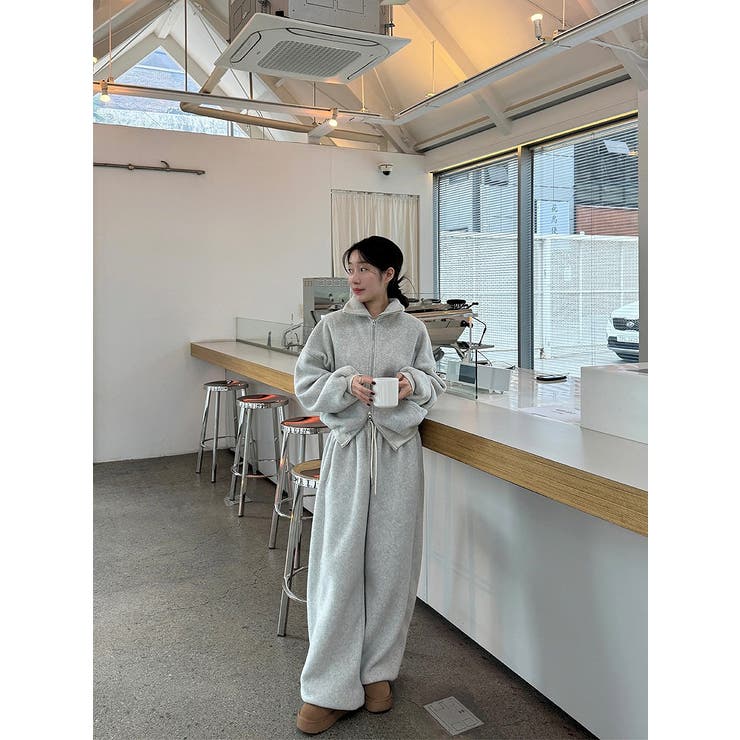 Ulysses ジップ付きトップスワイドパンツセットアップ スーツ