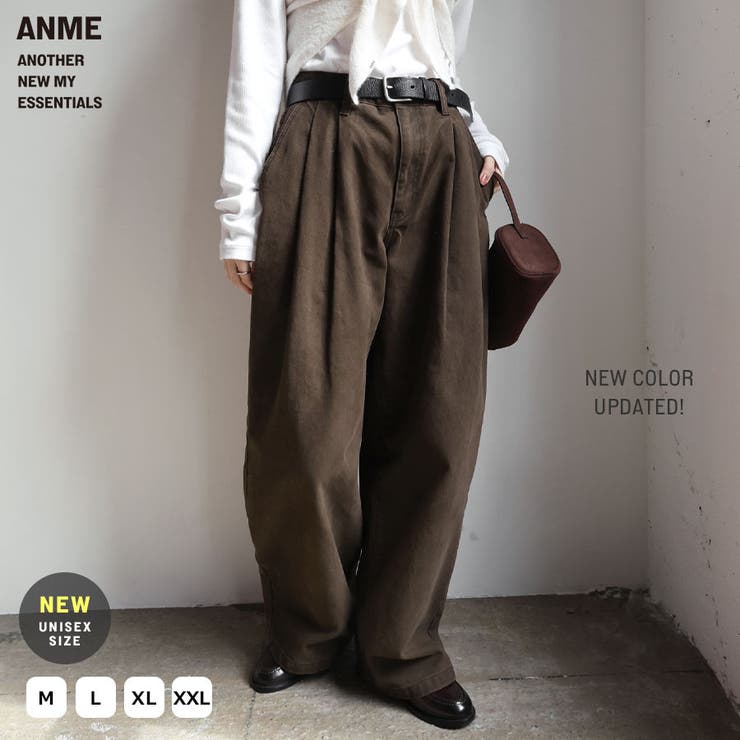 andme ルーズ デニム タック ワイド パンツ レディース メンズ 男女兼用 ユニセックス ノームコア ボトム デニムパンツ 綿100％ 2タック 体型カバー ゆったり カジュアル M L XL XXL 春夏 秋冬 春 夏 秋 冬 ANME アンメのサムネイル