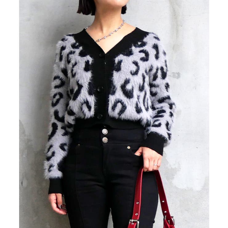 FUN シャギーヒョウガラカーデ トップス