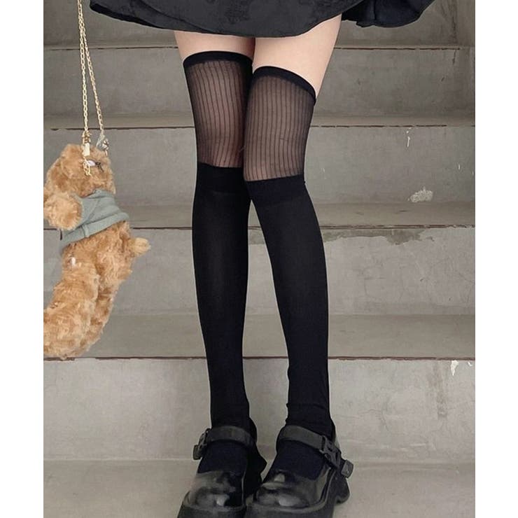 【10％OFFクーポン！12/11(木)1:59まで】SUNSHINE CLOSET 異素材切替 ロングソックス レディース インナー・下着