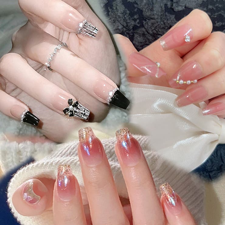 【10%OFFクーポン!11/27(木)1:59まで】レースレディース バラエティ デザイン フレンチ スクエア ネイルチップ 女性 レディース 爪 アート 3...