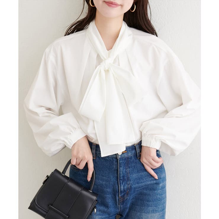 NICE CLAUP / OLIVE des OLIVE　OUTLET 【natural couture】ボウタイリボンブラウス トップス