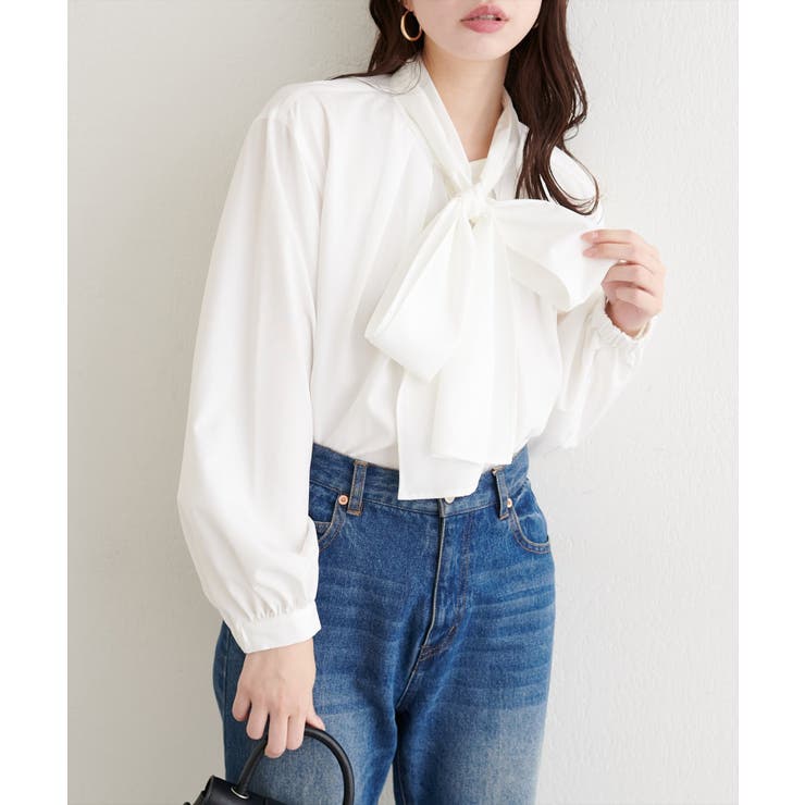 NICE CLAUP / OLIVE des OLIVE　OUTLET 【natural couture】ボウタイリボンブラウス トップス