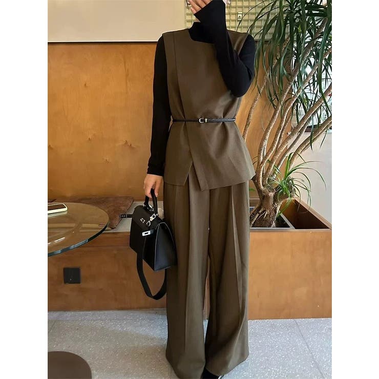 Ulysses ベルト付きベストトップスワイドパンツセットアップ スーツ