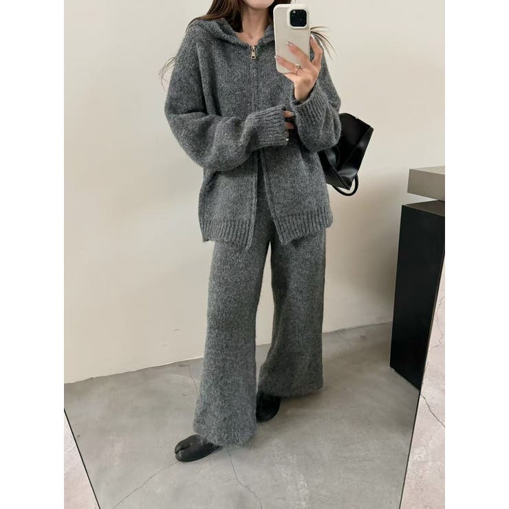 Ulysses ニットフード付きカーディガンワイドパンツセットアップ スーツ