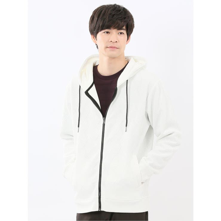 TAKA-Q MEN ふくれジャガード 長袖フルジップパーカー トップス