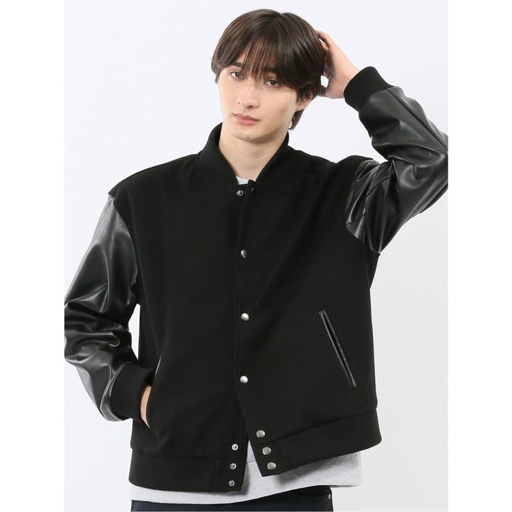 【10％OFFクーポン！2/10(火)1:59まで】TAKA-Q MEN メルトン×合成皮革 スタジャン アウター(コート・ジャケットなど)