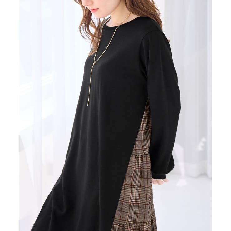 【10％OFFクーポン！7/2(木)9:59まで】alotta 異素材切替チュニックワンピース ワ...