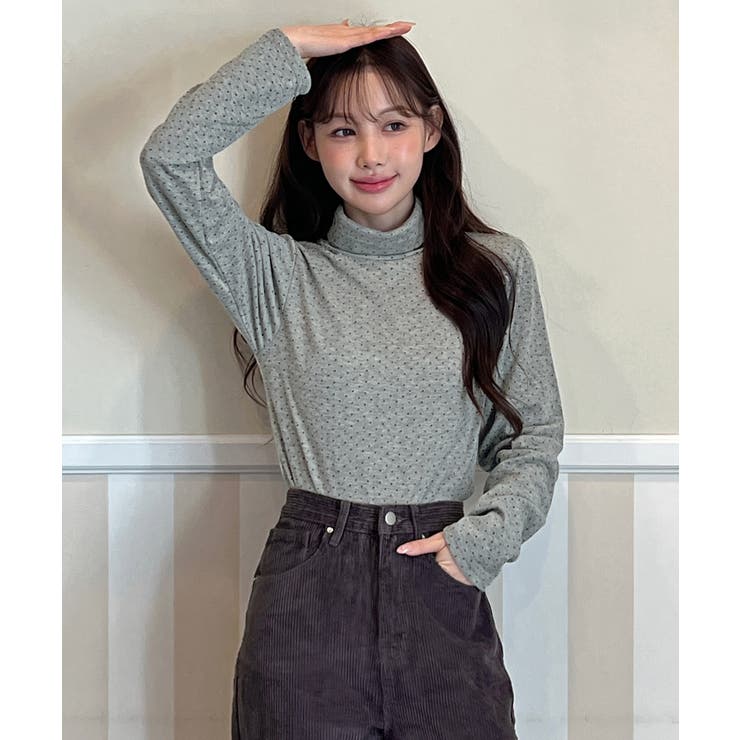 【10％OFFクーポン！7/26(日)1:59まで】by muni:r 【着用動画あり・3色展開】ドットハイネックTシャツ/2025 AW COLLECTION トップス