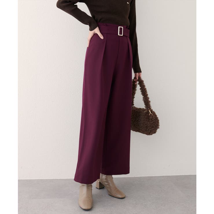 NICE CLAUP / OLIVE des OLIVE　OUTLET 【natural couture】バックルベルト付きタックパンツ パンツ・ズボン