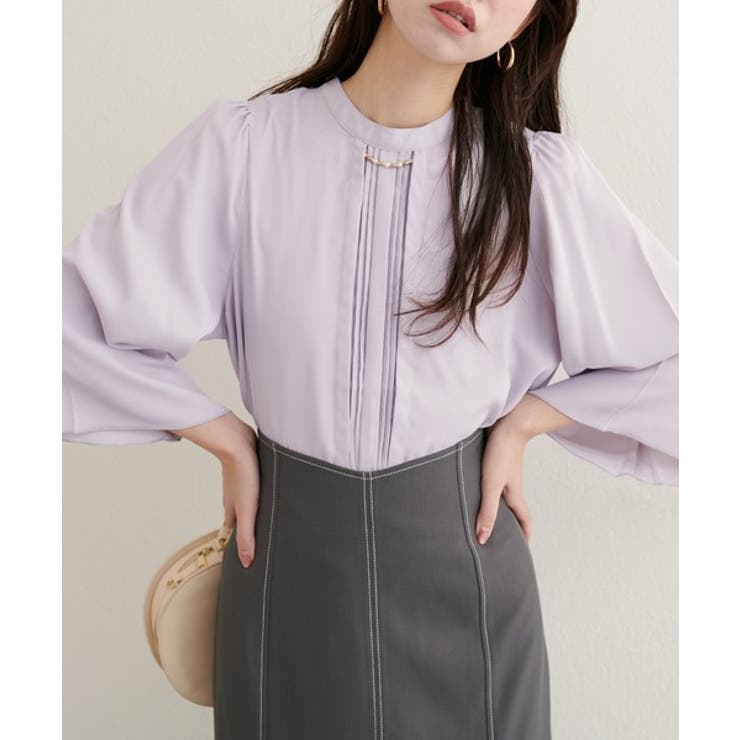 【10％OFFクーポン！12/11(木)1:59まで】NICE CLAUP / OLIVE des OLIVE　OUTLET 【natural couture】メタルチャーム付き7分袖フレア袖ブラウス トップス