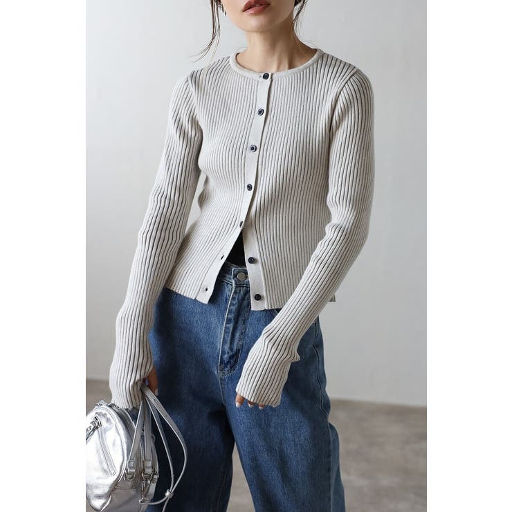 BONJOUR SAGAN フィンガーホールクルーネックリブカーディガン 88-004376 トップス