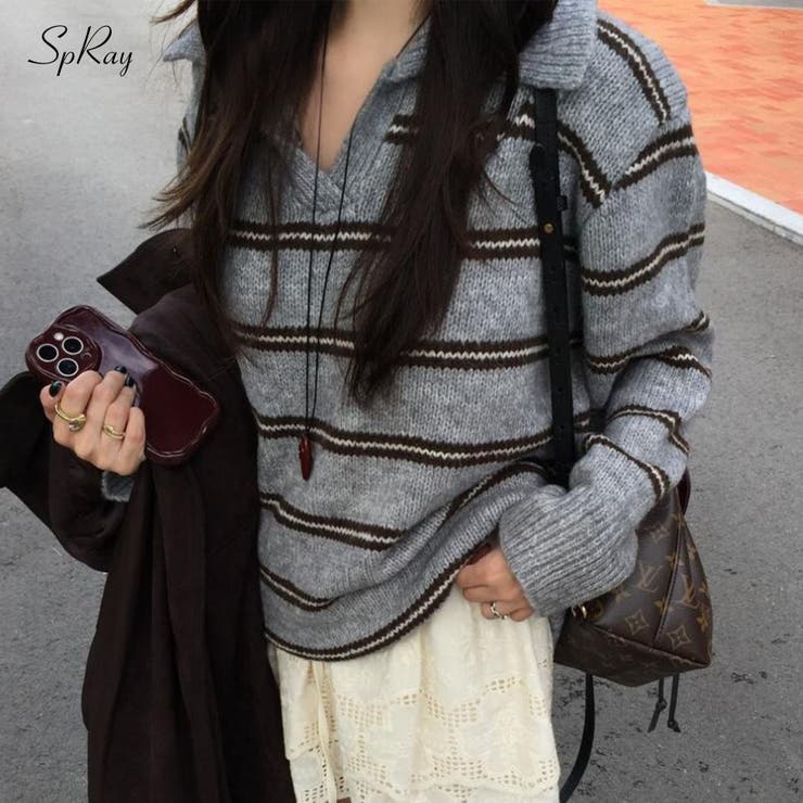 SpRay ボーダースキッパーBIGニット トップス