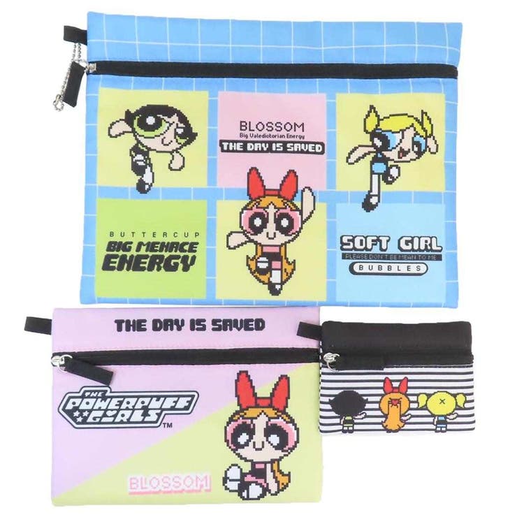 cinemacollection パワーパフガールズ 平ポーチ大中小3点セット 3連ポーチ フラットポーチ ピクセルア..