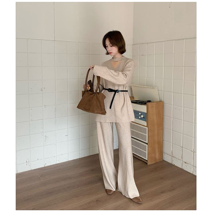 Ulysses Vネックセータートップスワイドパンツセットアップ スーツ