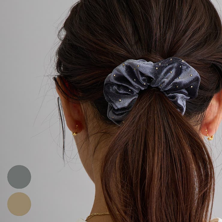 Melody　Accessory シュシュ ヘアゴム ヘアアクセ レディース ベロア まとめ髪 大きめ 黒 しっかり ヘ..