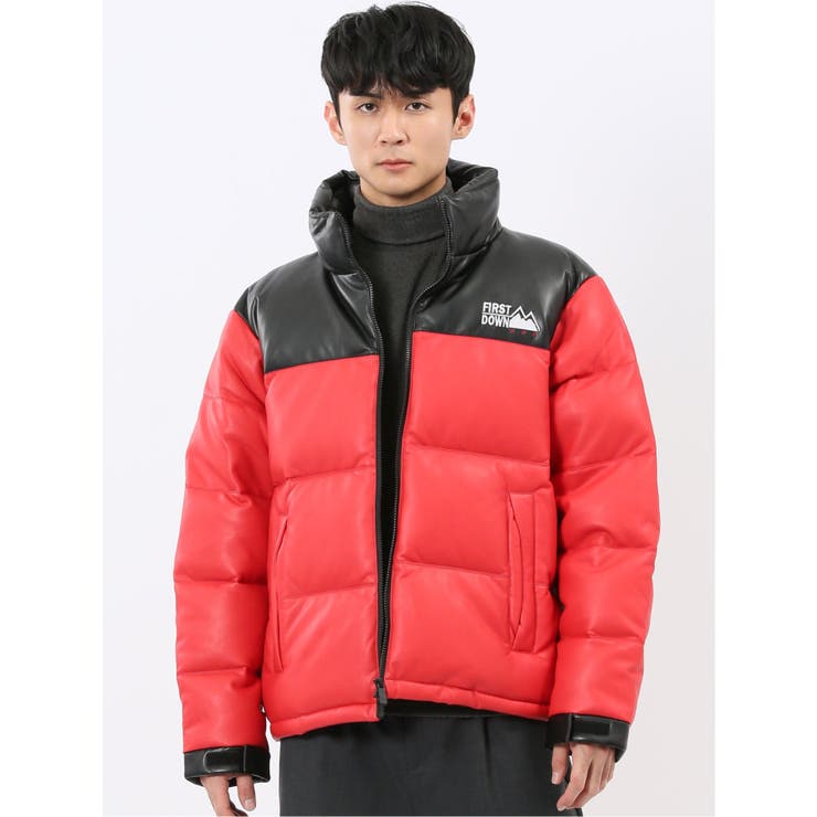 【10％OFFクーポン！2/10(火)1:59まで】TAKA-Q MEN FIRSTDOWN USA 合成皮革 切替 スタンドダウン アウター(コート・ジャケットなど)