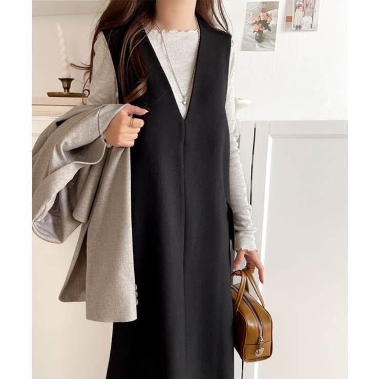 【10％OFFクーポン！11/27(木)1:59まで】Classical Elf 上品リラクシーstyle。ポケット付Vネックワンピース ワンピース・ドレスのサムネイル