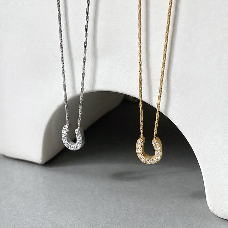 FACION ミニ馬蹄ストーン付ステンレスネックレス アレルギ対応 金属アレルギー レディース ホースシュー U形 サージカルステンレス 女性 つけっぱなし ペンダント 小さい シルバー ゴールド ネックレス アクセサリー