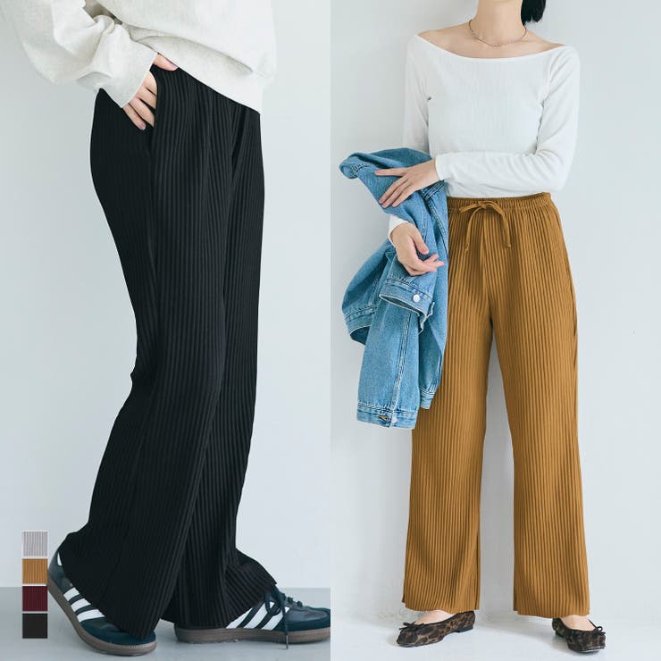 【20％OFFクーポン！11/20(木)限定！】coca 柔らかくリラクシーな着心地が魅力のジョーゼットリブパンツ パンツ・ズボンのサムネイル