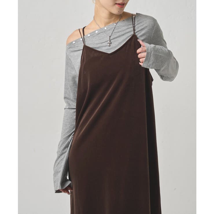 【10％OFFクーポン！12/11(木)1:59まで】PAL GROUP OUTLET 【WHO'S WHO gallery】ベロア Iラインキャミワンピ ワンピース・ドレス