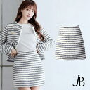 JULIA BOUTIQUE ボーダーツイードミニスカート [24045 ミニ ショート タイト ボーダー柄 レディース ウエストゴム ボトムス ブラック 黒 ...