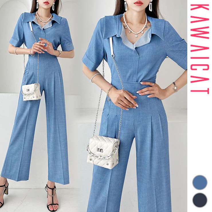 KawaiCat セットアップ レディース アンサンブル ブラウス 半袖 五分袖 ワイド スラックス ロング パンツ 上下セット オフィス 上品 おしゃれ カジュアル 春 夏 韓国 to27689 スーツ