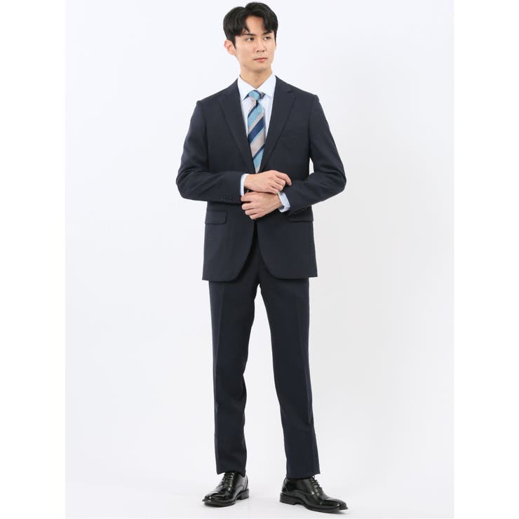 【10％OFFクーポン！12/11(木)1:59まで】TAKA-Q MEN ストレッチウォッシャブル スリムフィット 2ボタン2ピーススーツ 組織紺 スーツ
