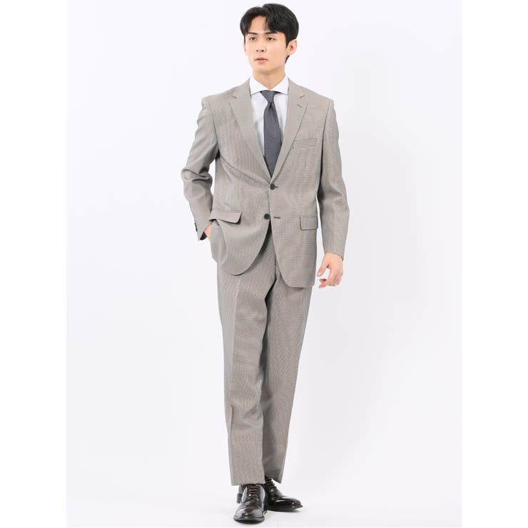 【10％OFFクーポン！12/11(木)1:59まで】TAKA-Q MEN ストレッチウォッシャブル レギュラーフィット 2ボタン2ピーススーツ 千鳥シロ×クロ スーツ