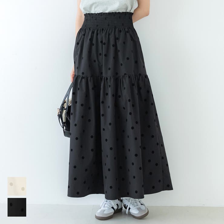 coca ドット柄フロッキーティアードスカート レディース スカート